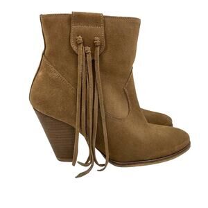 Howsty Anthropologie | Marci Tan Suede Leather Fringe Western Booties Ankle Boot